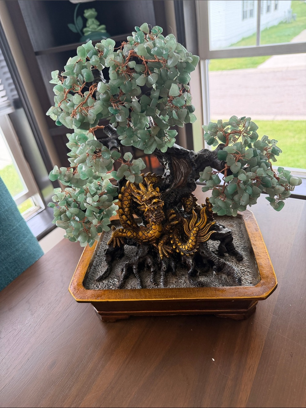 Golden Dragon Jade Bonsai Tree Figurine